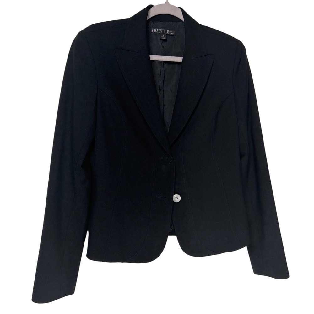Lafayette 148 New York Wool Blend Black Two Button Tailored Blazer Black Size 6